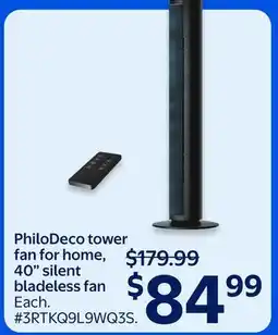 Walmart PhiloDeco tower fan for home, 40 silent bladeless fan offer