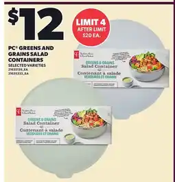 Loblaws PC GREENS AND GRAINS SALAD CONTAINERS offer