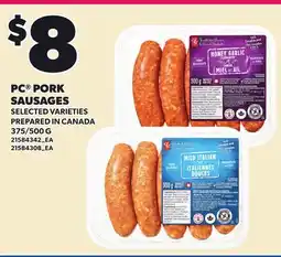 Loblaws PC PORK SAUSAGES, 375/500 G offer