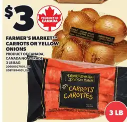 Loblaws FARMER'S MARKET CARROTS OR YELLOW ONIONS, 3 LB BAG offer