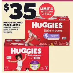 Loblaws HUGGIES ECONO PACK DIAPERS, SIZE N-7, 60-200'S offer