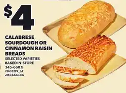 Loblaws CALABRESE, SOURDOUGH OR CINNAMON RAISIN BREADS offer