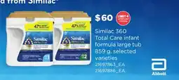Loblaws SIMILAC 360 TOTAL CARE INFANT FORMULA LARGE TUB offer