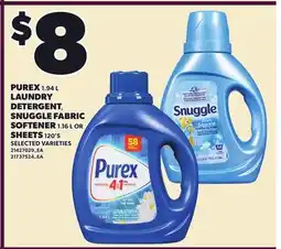 Loblaws PUREX, 1.94 L LAUNDRY DETERGENT, SNUGGLE FABRIC SOFTENER, 1.16 L OR SHEETS, 120'S offer