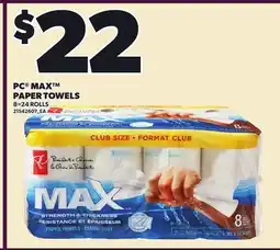 Loblaws PC MAX PAPER TOWELS, 8-24 ROLLS offer