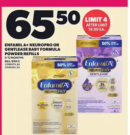 Loblaws ENFAMIL A+ NEUROPRO OR GENTLEASE BABY FORMULA POWDER REFILLS, 862/890 G offer