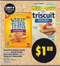 Loblaws CHRISTIE WHEAT THINS RICE CRACKERS, 100 G OR TRISCUIT CRACKERS, 185/200 G offer