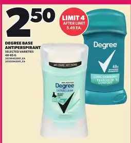 Loblaws DEGREE BASE ANTIPERSPIRANT, 45-52 EA offer