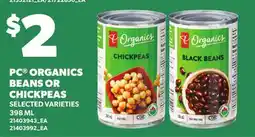 Loblaws PC ORGANICS BEANS OR CHICKPEAS offer