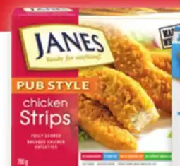 Walmart Janes breaded popcorn chicken or fish, chicken or fish nuggets, strips or burgers offer