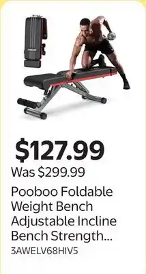 Walmart Pooboo Foldable Weight Bench Adjustable Incline Bench Strength Training Bench for Full Body offer