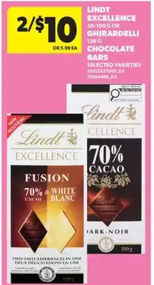 Real Canadian Superstore LINDT EXCELLENCE, 50-100 G OR GHIRARDELLI, 138 G CHOCOLATE BARS offer