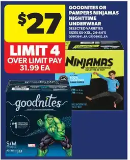 Real Canadian Superstore GOODNITES OR PAMPERS NINJAMAS NIGHTTIME UNDERWEAR, SIZES XS-XXL, 24-44'S offer