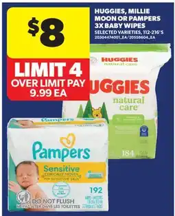 Real Canadian Superstore HUGGIES, MILLIE MOON OR PAMPERS 3X BABY WIPES, 112-216'S offer