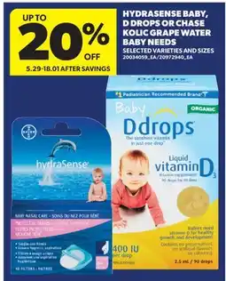 Real Canadian Superstore HYDRASENSE BABY, D DROPS OR CHASE KOLIC GRAPE WATER BABY NEEDS offer