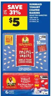 Real Canadian Superstore SUNMAID YOGURT COATED RAISINS, 128/140 G offer