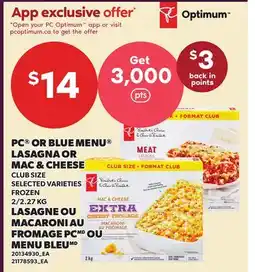 Independent Grocer PC OR BLUE MENU LASAGNA OR MAC & CHEESE, 2/2 offer