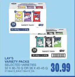Wholesale Club LAY'S VARIETY PACKS, 32 X 60-70 G OR 36 X 40-45 G offer