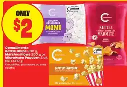 FreshCo Compliments Kettle Chips 200 g, Marshmallows 250 g or Microwave Popcorn 3 pk offer