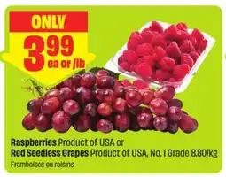 FreshCo Raspberries Product of USA or Red Seedless Grapes Product of USA, No. 1 Grade 8.80/kg offer