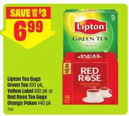 FreshCo Lipton Tea Bags Green Tea 100 pk, Yellow Label 100 pk or Red Rose Tea Bags Orange Pekoe 140 pk offer