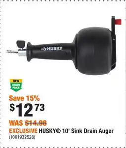 Home Depot EXCLUSIVE HUSKY 10' Sink Drain Auger offer