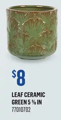 Canac Leaf Ceramic Plant Pot Cover Green 53/8in offer