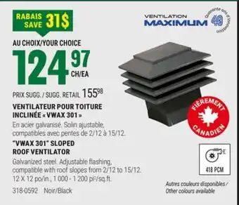 BMR VENTILATEUR POUR TOITURE INCLINÉE  VWAX 301  offer