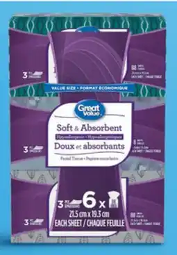 Walmart Great Value 3-ply facial tissues 6-pack offer