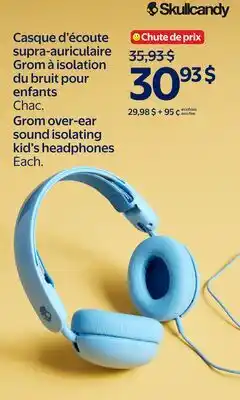 Walmart Skullcandy Grom over-ear sound isolating kid's headphones offer