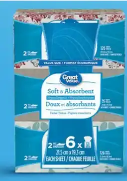 Walmart Great Value 2-ply or 3-ply facial tissues offer