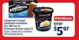 Walmart Chapman's Super Sandwich Novelties or Premium Frozen Tubs offer