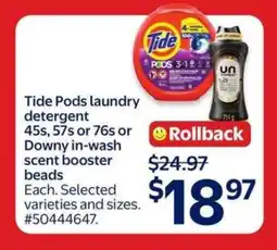 Walmart Tide Pods laundry detergent or Downy in-wash scent booster beads offer