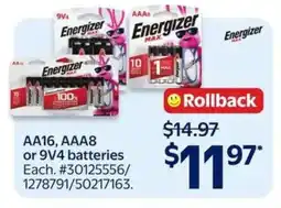 Walmart ENERGIZER MAX BATTERIES offer