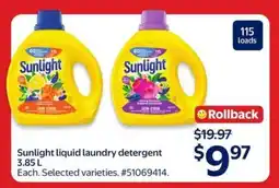 Walmart Sunlight liquid laundry detergent 3.85 L offer