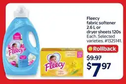 Walmart Fleecy Fabric Softener or Dryer Sheets offer