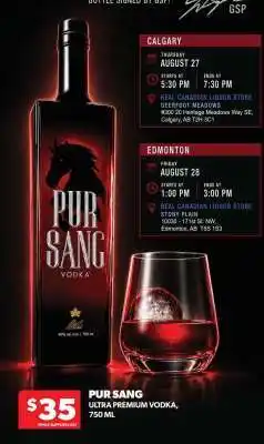 Real Canadian Liquorstore PUR SANG Ultra Premium Vodka offer