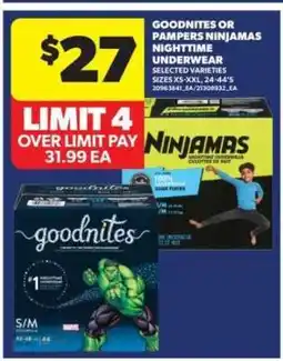 Real Canadian Superstore Goodnites or Pampers Ninjamas Nighttime Underwear offer