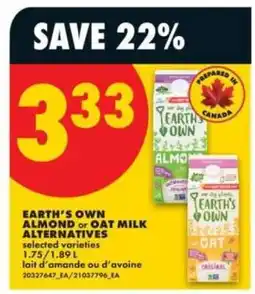 No Frills EARTH’S OWN ALMOND or OAT MILK ALTERNATIVES offer