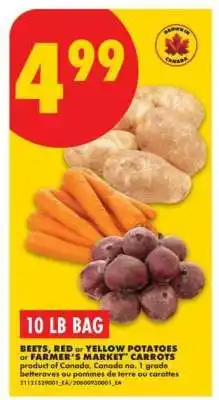 No Frills 10 LB BAG BEETS, RED or YELLOW POTATOES or FARMER'S MARKET CARROTS offer