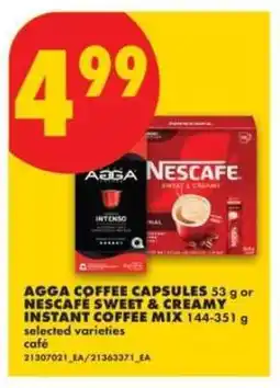 No Frills AGGA Coffee Capsules or Nescafe Sweet & Creamy Instant Coffee Mix offer