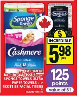 Food Basics Cashmere Bathroom Tissue, Sponge Towels Ultra, Scotties Facial Tissue offer