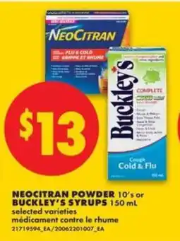 No Frills NEO CITRAN POWDER 10's or BUCKLEY'S SYRUPS 150 mL offer