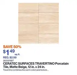 Patrick Morin SURFACES TRAVERTINO Porcelain Tile, Matte Beige, 12 in. x 24 in offer