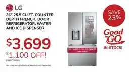 Goemans Appliances 36 25.5 CU.FT. COUNTER DEPTH FRENCH DOOR REFRIGERATOR, WATER AND ICE DISPENSER offer