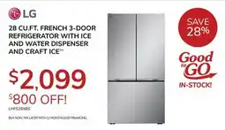 Goemans Appliances 28 CU.FT. FRENCH 3-DOOR REFRIGERATOR WITH ICE AND WATER DISPENSER AND CRAFT ICE offer
