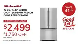 Goemans Appliances KitchenAid 22 CU.FT. 36 WIDTH COUNTER DEPTH FRENCH DOOR REFRIGERATOR offer