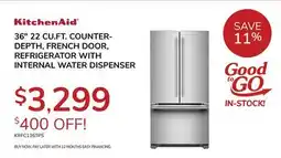 Goemans Appliances 36 22 CU.FT., COUNTER-DEPTH, FRENCH DOOR, REFRIGERATOR WITH INTERNAL WATER DISPENSER offer
