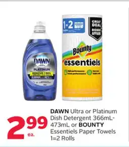 Rexall Ultra or Platinum Dish Detergent 366mL-473mL or Essentiels Paper Towels 1=2 Rolls offer
