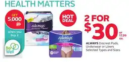 Rexall ALWAYS Discreet Pads, Underwear or Liners offer